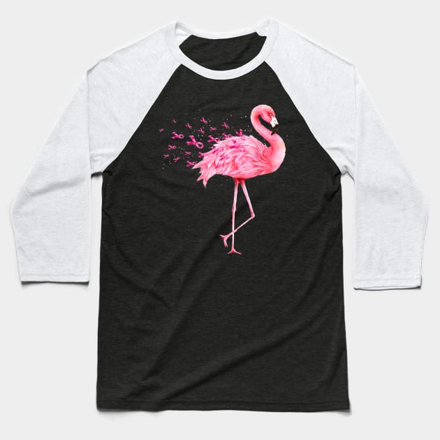 Cute Flamingo Pink Ribbon Breast Cancer Awareness Baseball T-Shirt by jordanfaulkner02